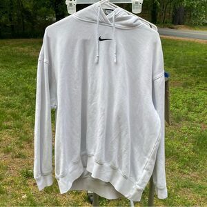 Nike White Sweatshirt Hood and Ribbed Cuffs Large - Small Stains